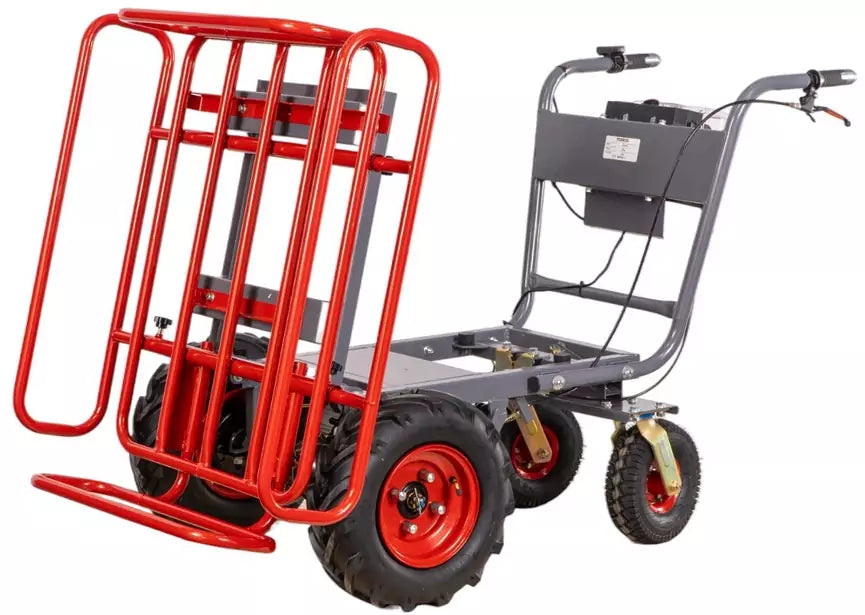 Brouette électrique 4 roues à châssis tubulaire extensible et amovible + benne plastique 300L 300KG - batterie 40V / 6Ah Torros
